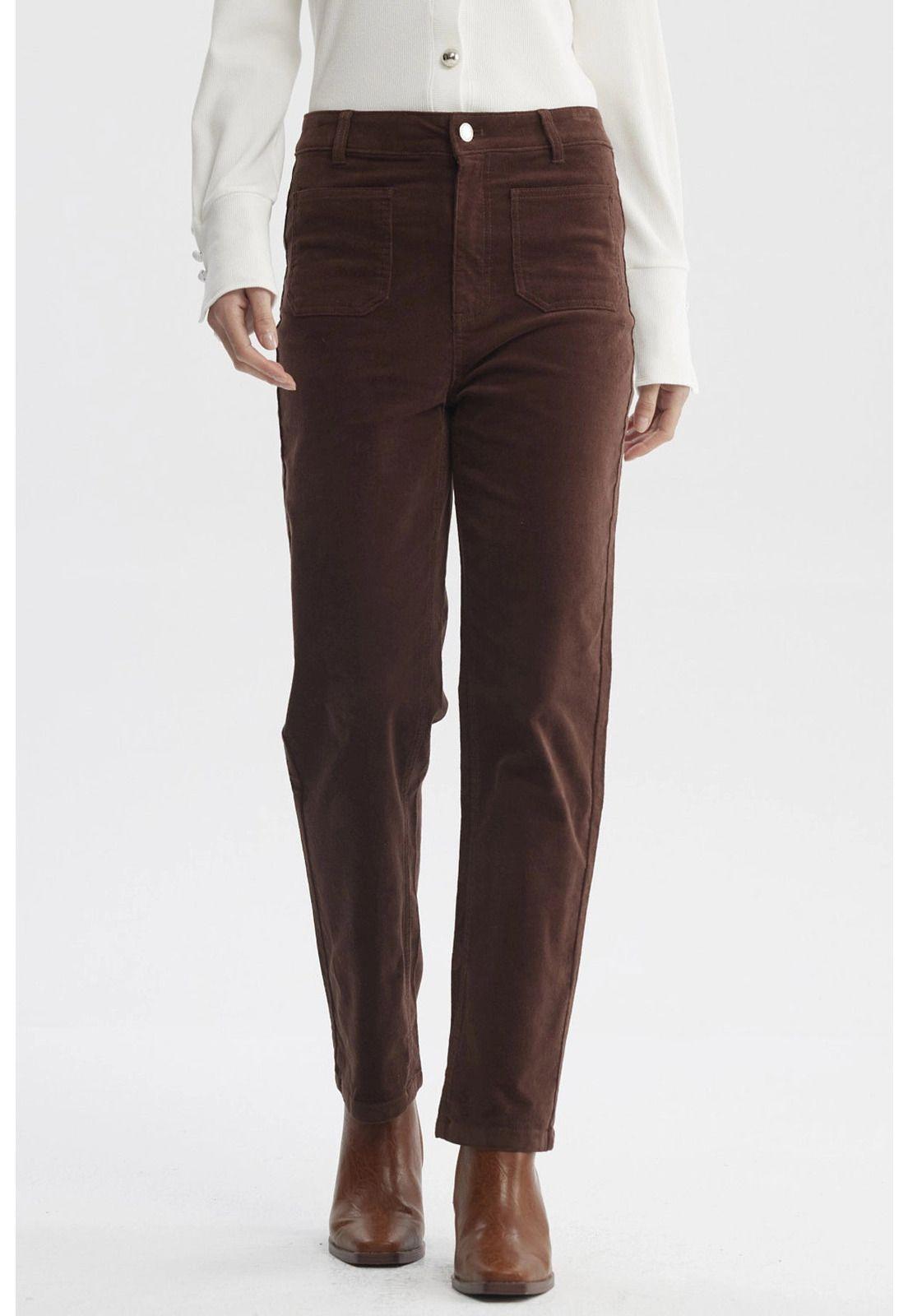 Pantalón Mujer Cotelé Calce Slim Café Oscuro-0