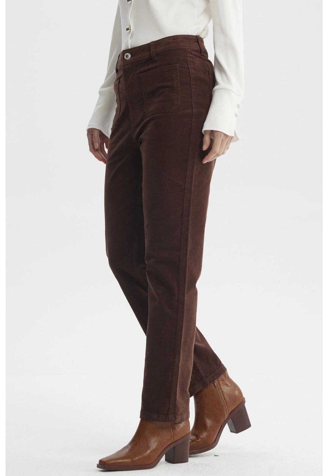 Pantalón Mujer Cotelé Calce Slim Café Oscuro-1