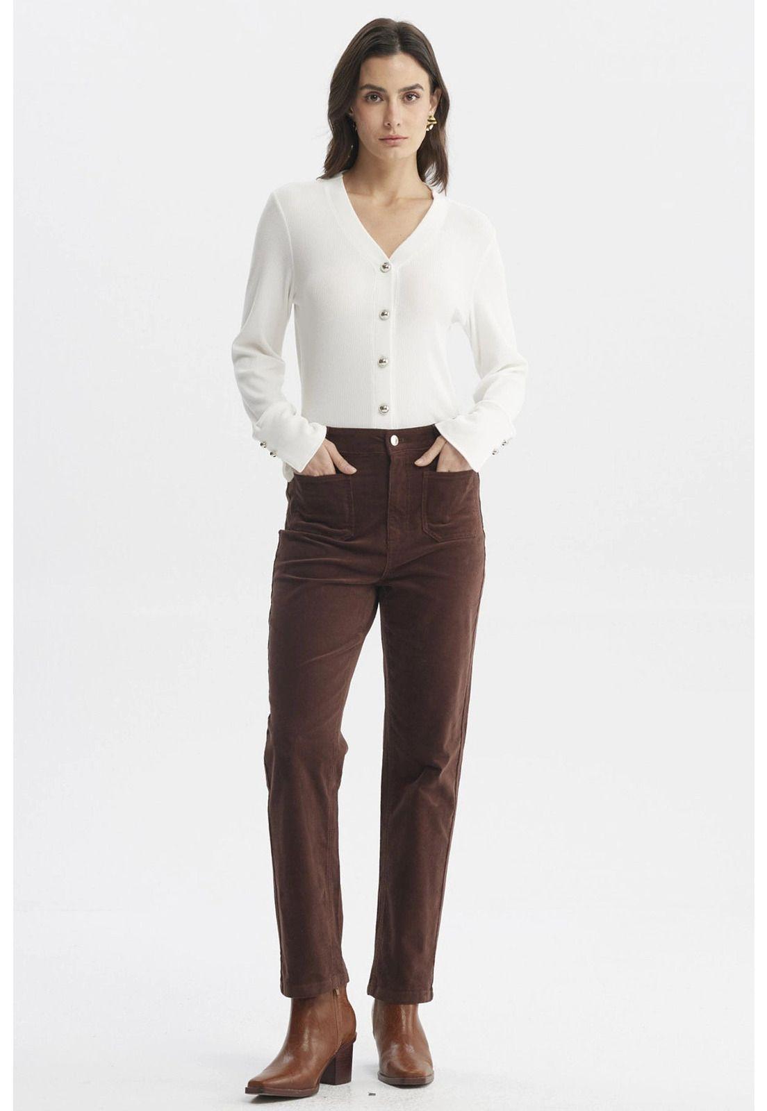 Pantalón Mujer Cotelé Calce Slim Café Oscuro-3