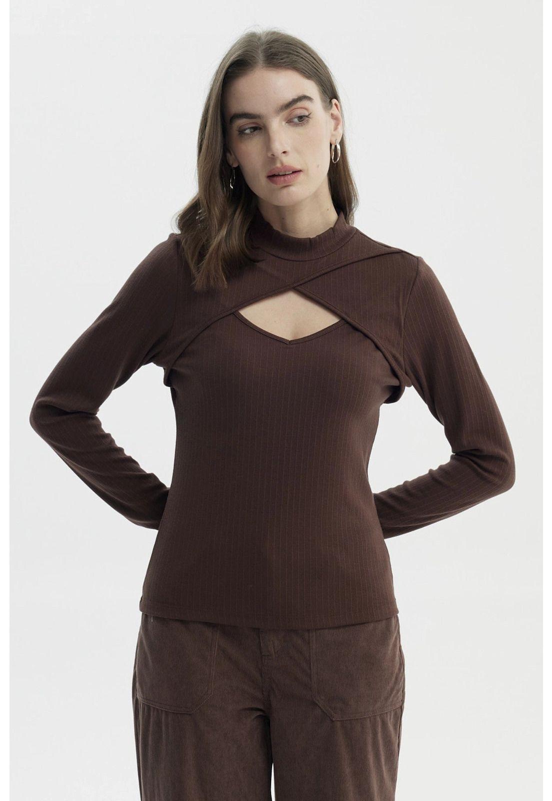 Polera Mujer Drapeado Lisa Café-0