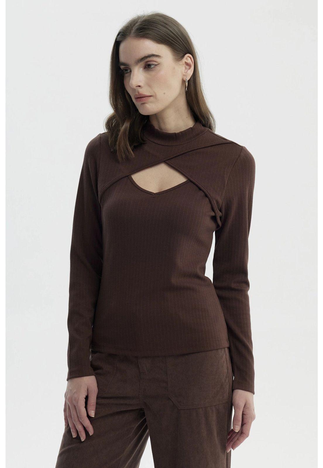 Polera Mujer Drapeado Lisa Café-1