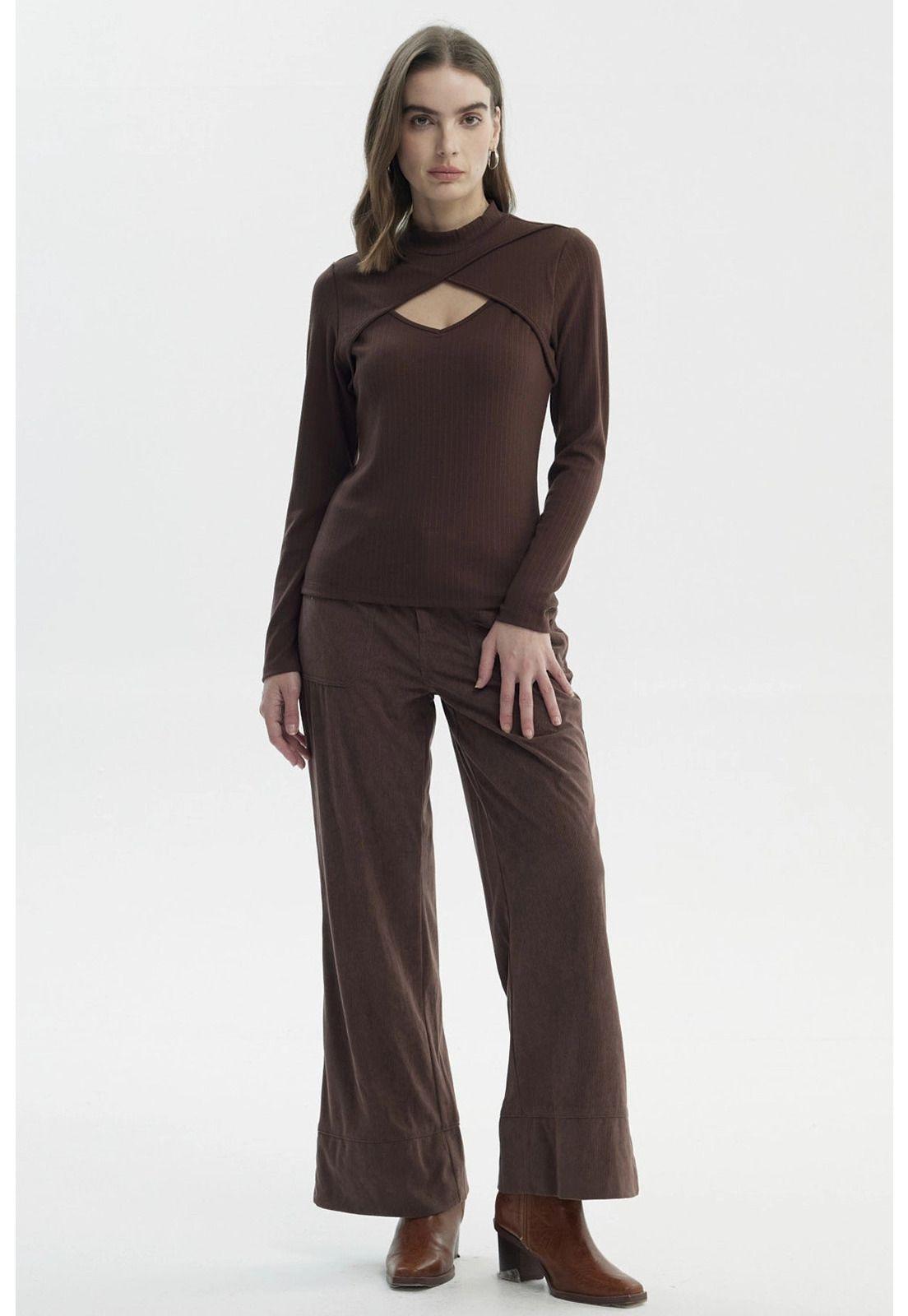 Polera Mujer Drapeado Lisa Café-3