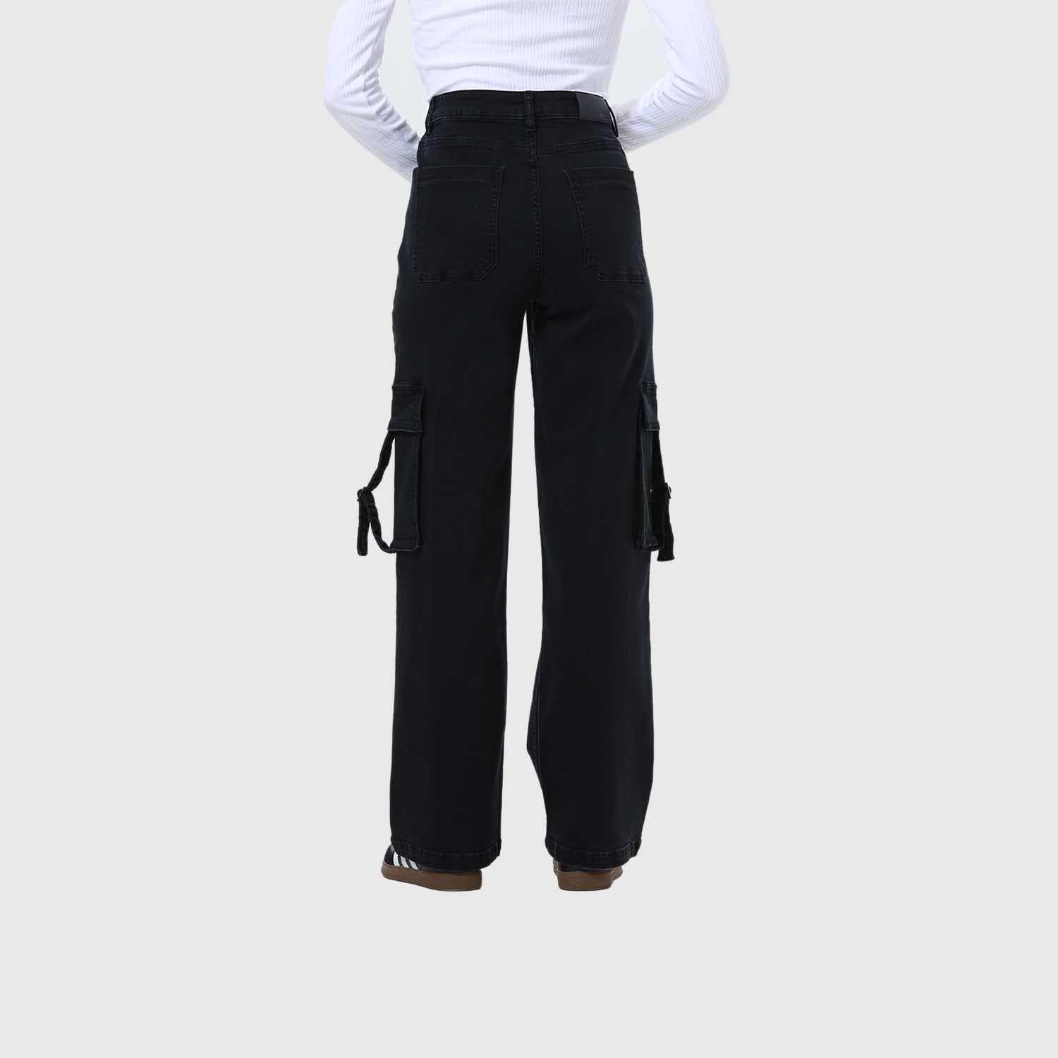 Jeans Mujer Cargo Calce Recto Negro I-2