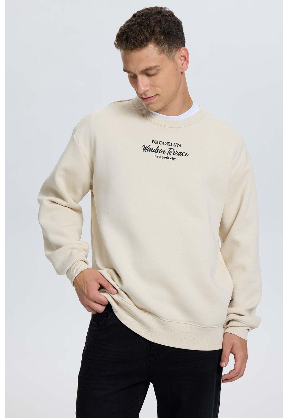 Polerón Hombre Print Texto Central Beige-0