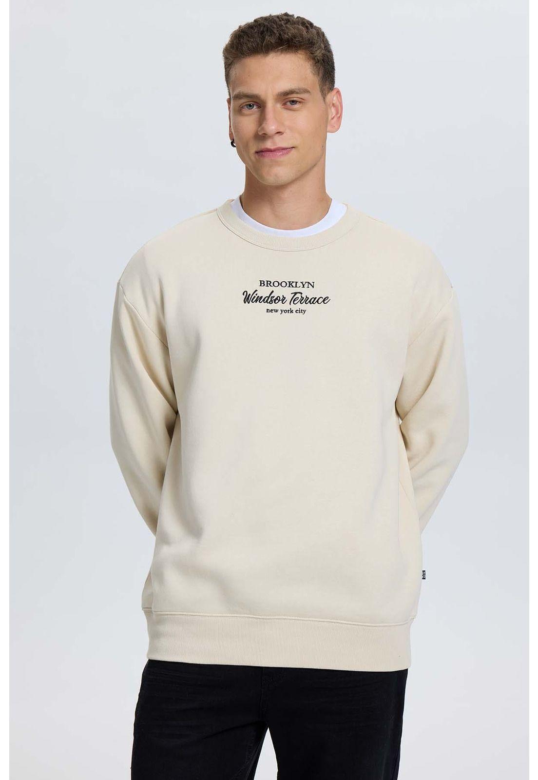 Polerón Hombre Print Texto Central Beige-1