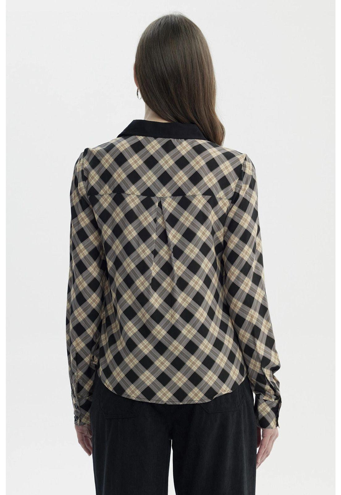 Blusa Mujer Cuello Camisero Y Diseño Negro/Beige-2