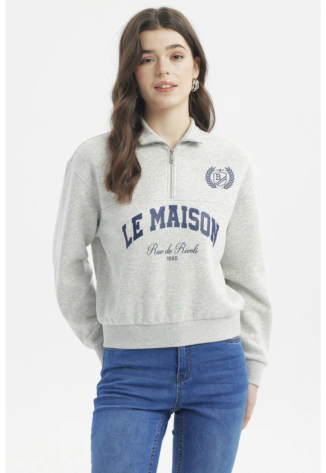 Polerón Mujer Slim Half Zipper Gris Melange Claro-0