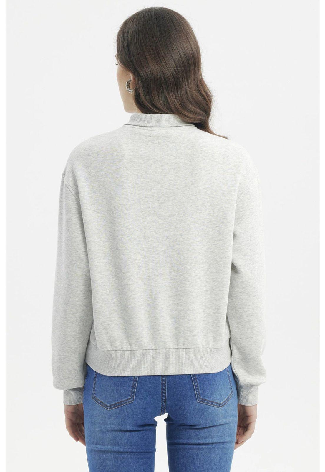 Polerón Mujer Slim Half Zipper Gris Melange Claro-2