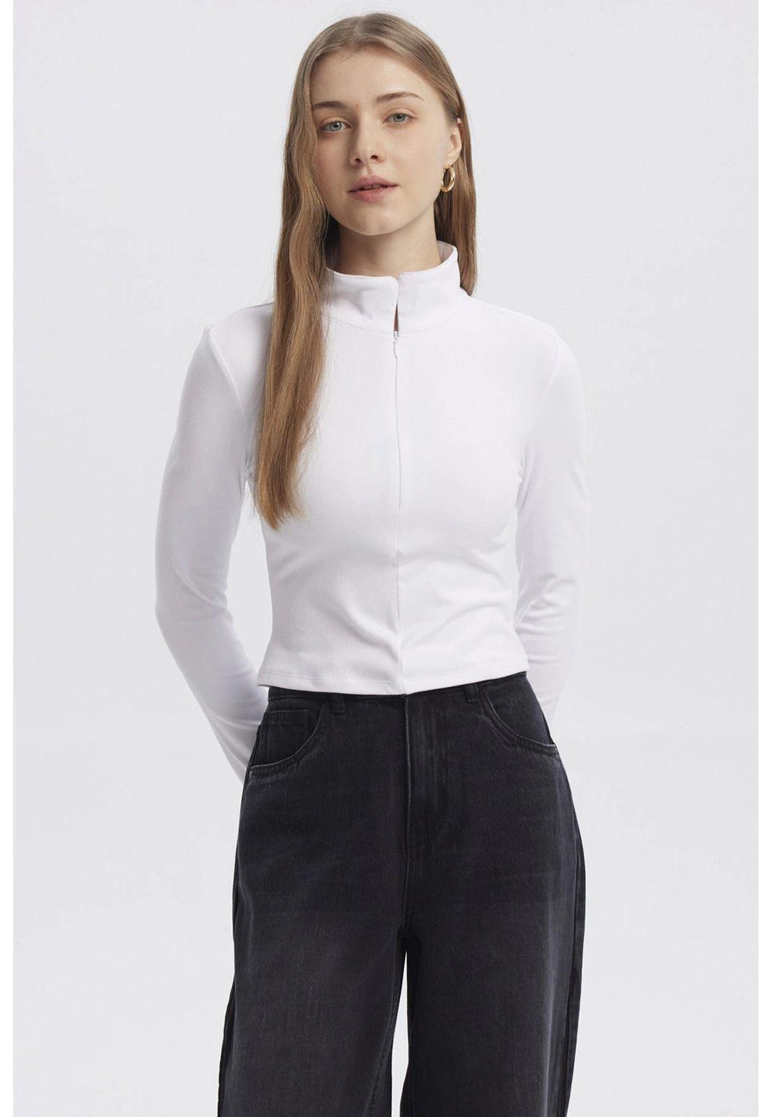 Polera Mujer Con Zipper Blanco-0