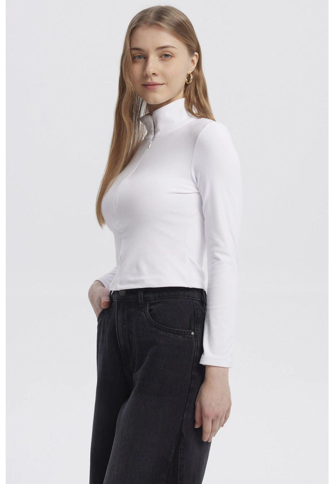 Polera Mujer Con Zipper Blanco-1