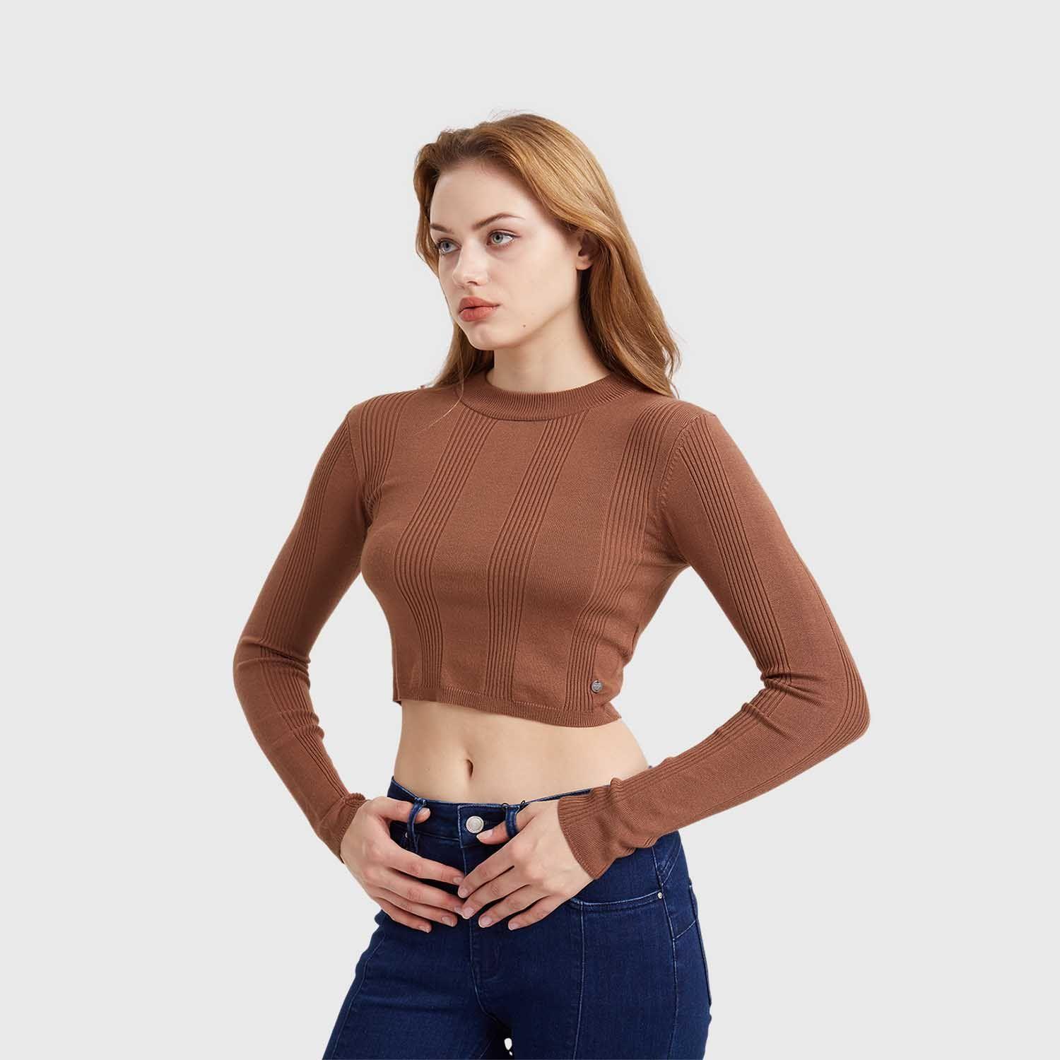 Sweater Mujer Crop Cafe Fashion's Park-1