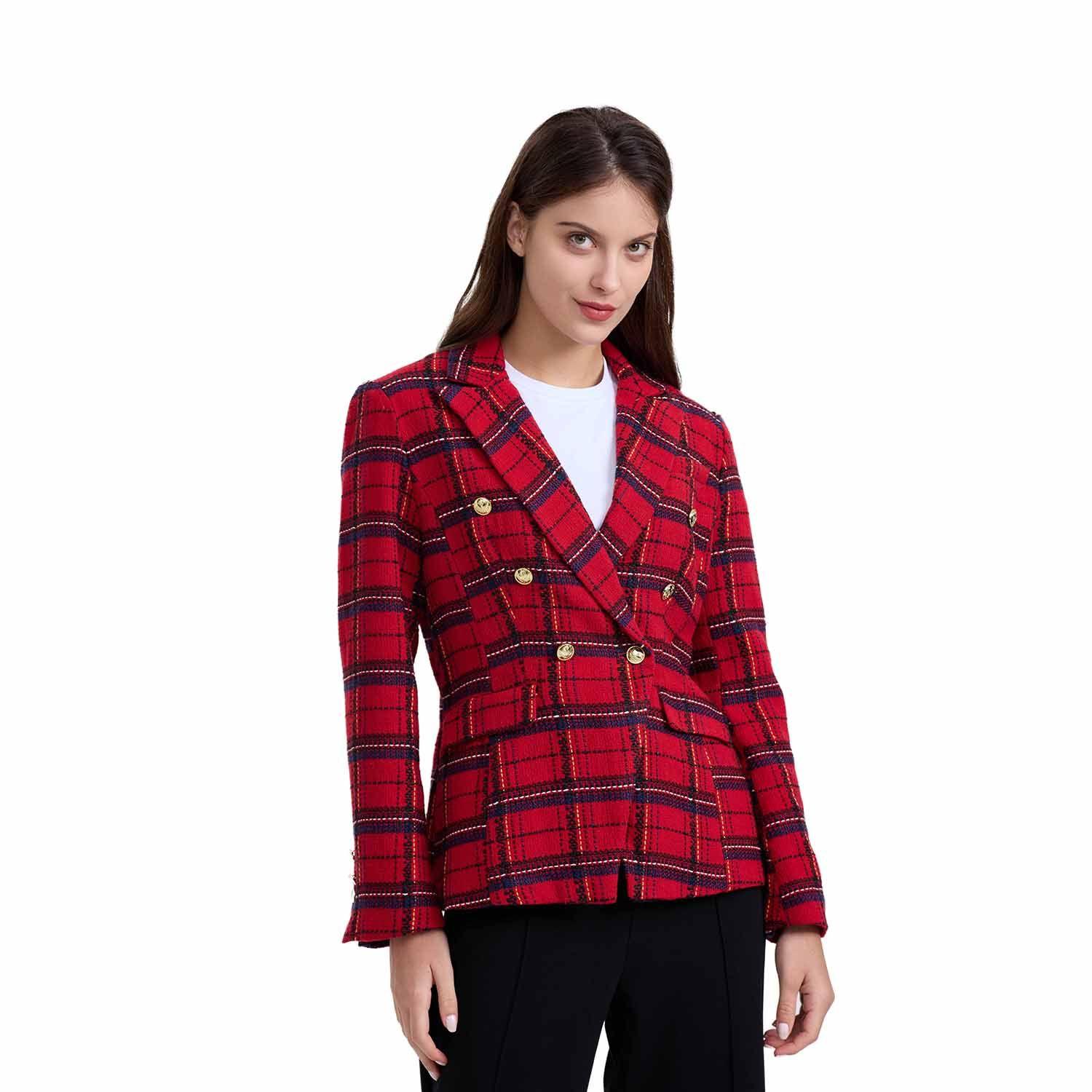 Blazer Mujer Escocés Corte Clásico Rojo Fashion´s Park-0