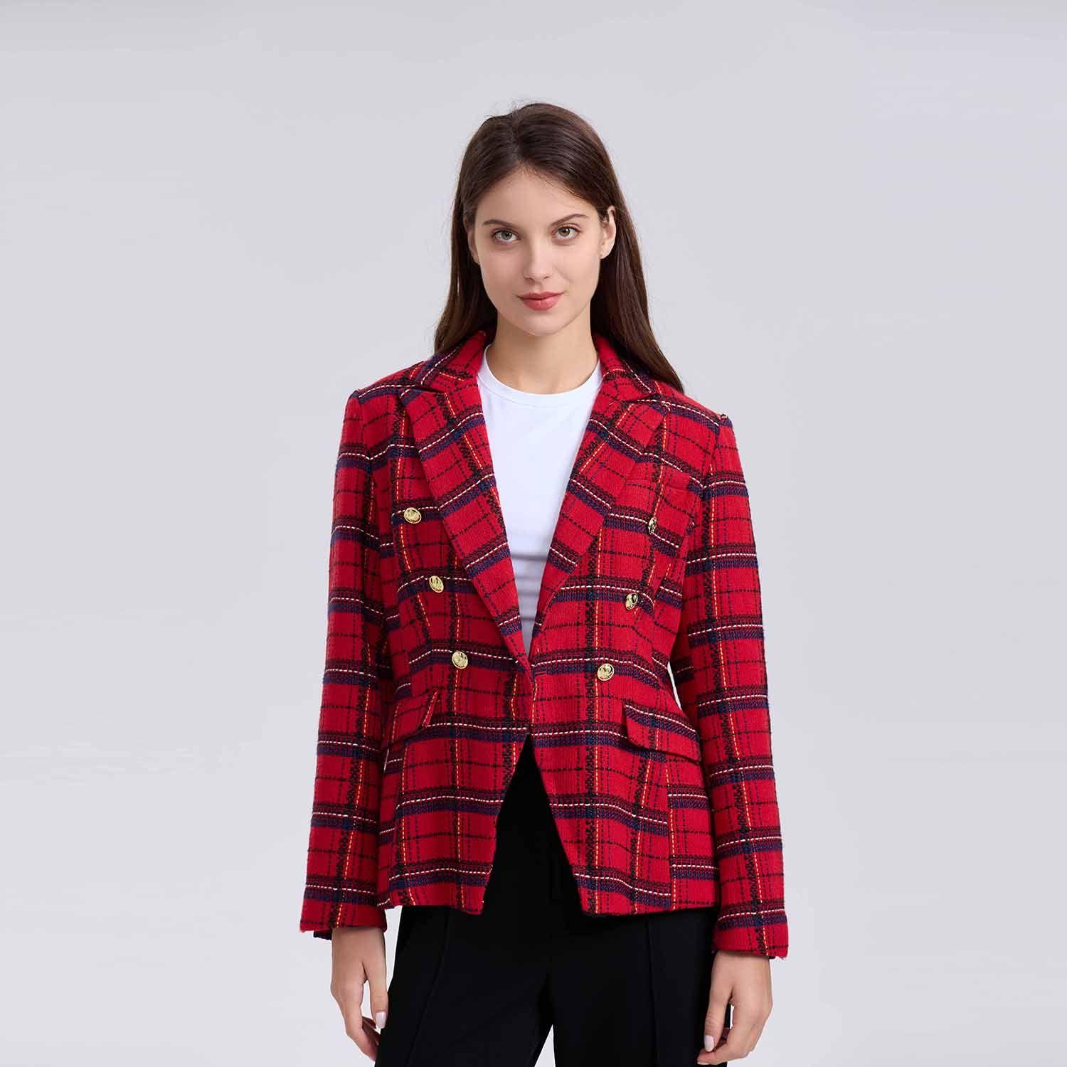 Blazer Mujer Escocés Corte Clásico Rojo Fashion´s Park-1