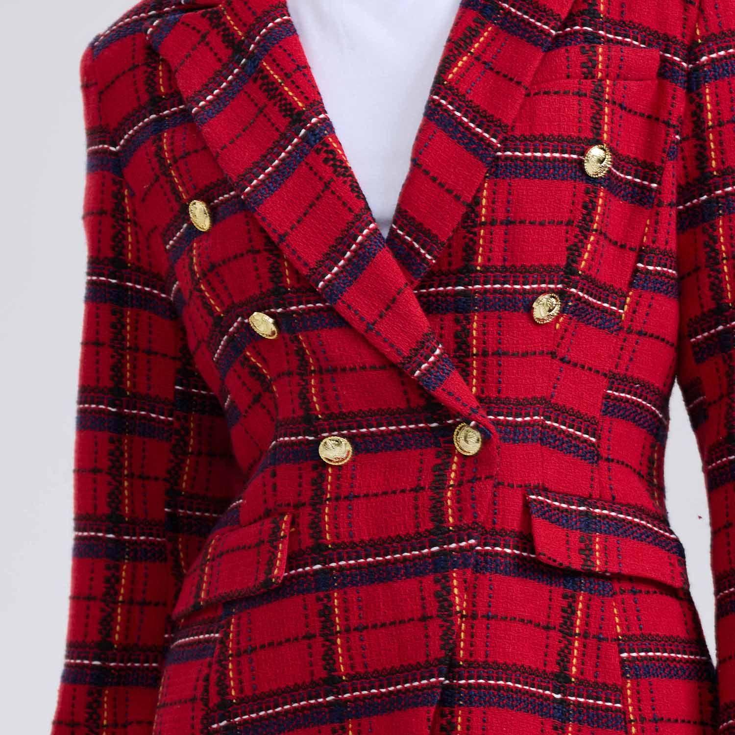 Blazer Mujer Escocés Corte Clásico Rojo Fashion´s Park-3