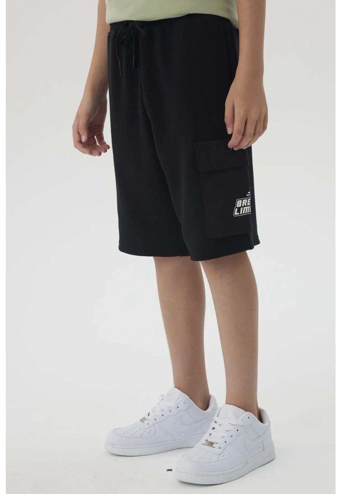 Bermuda Niño Textura Con Print Negro-5