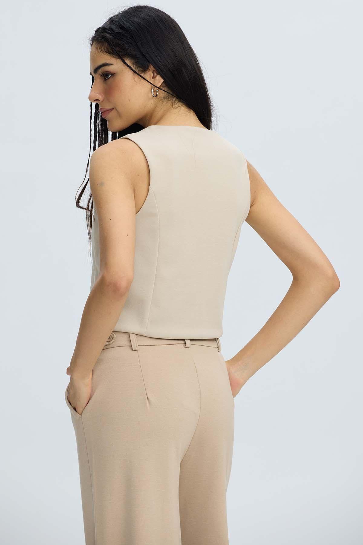 Blazer Mujer Blazer Gillette Abertura Beige-2