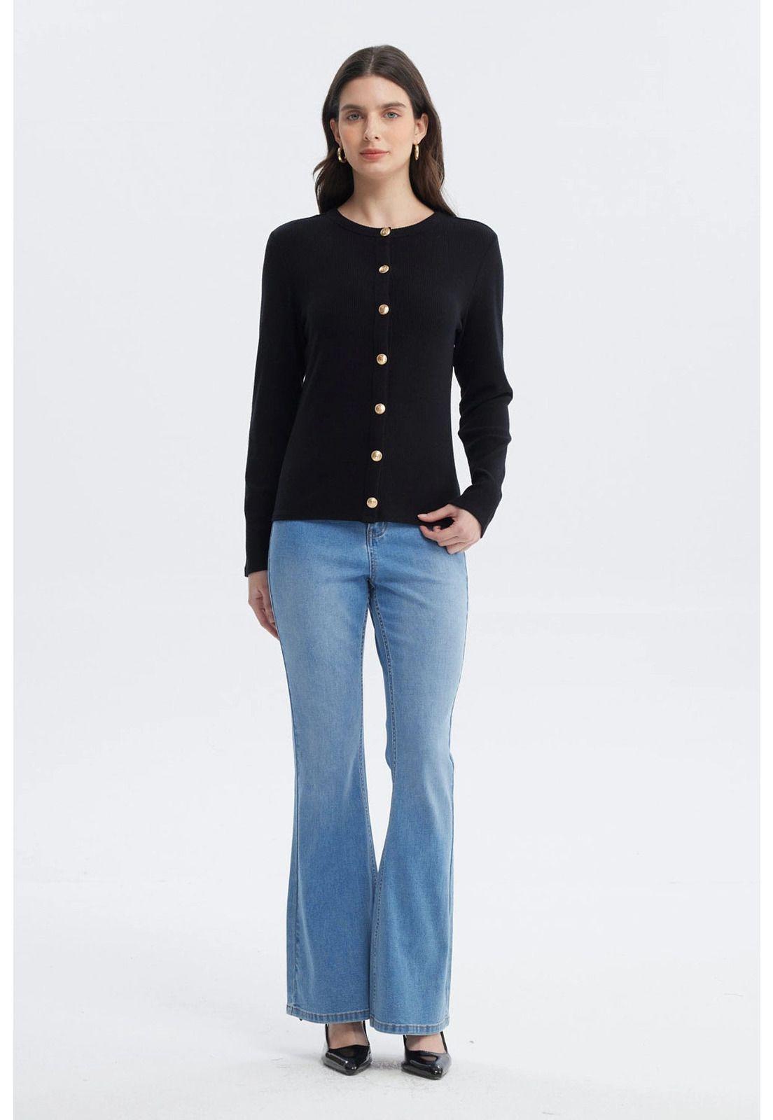 Sweater Mujer Aplicación Botones Negro-3