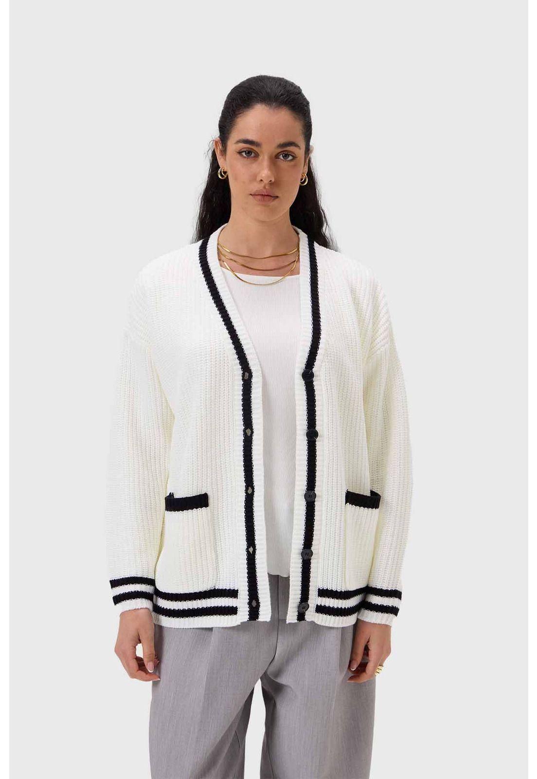 Sweater Mujer Abierto Blanco-1