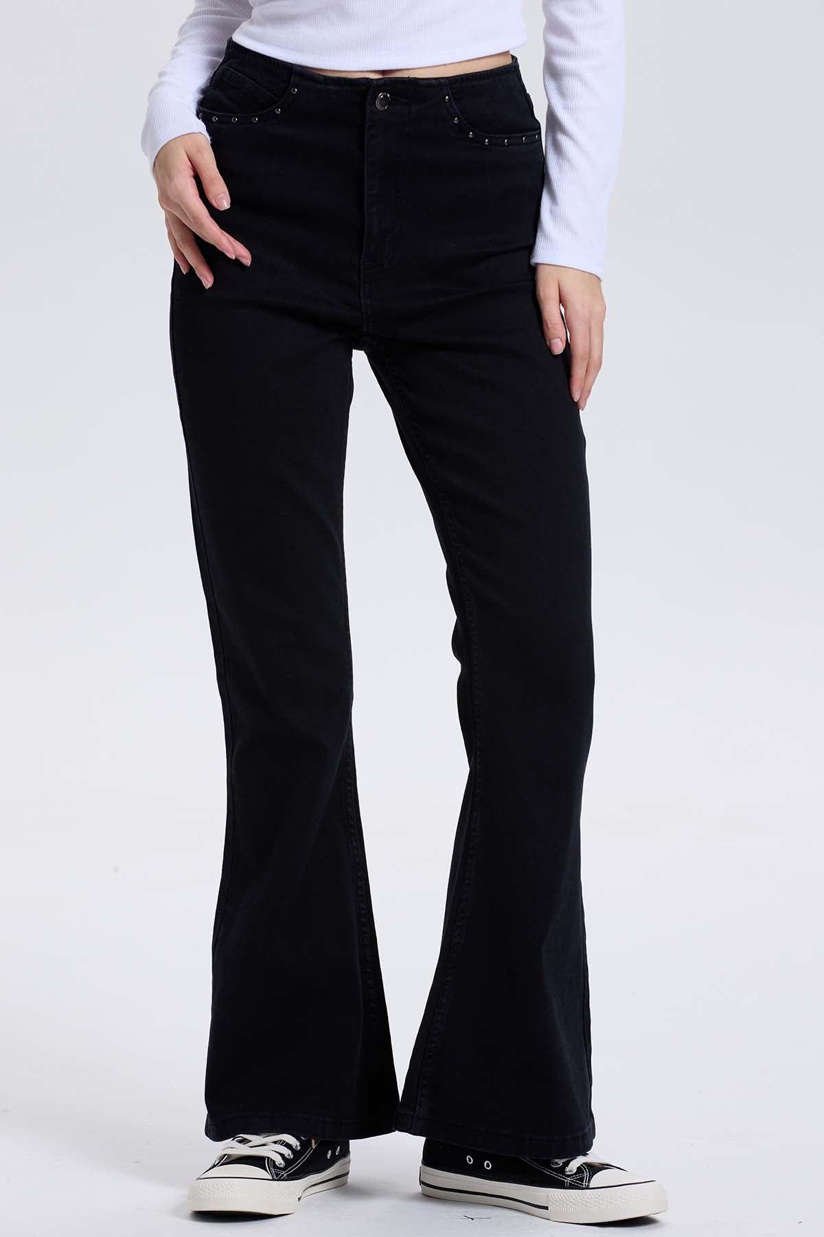 Jeans Mujer Flare Tachas Negro-0