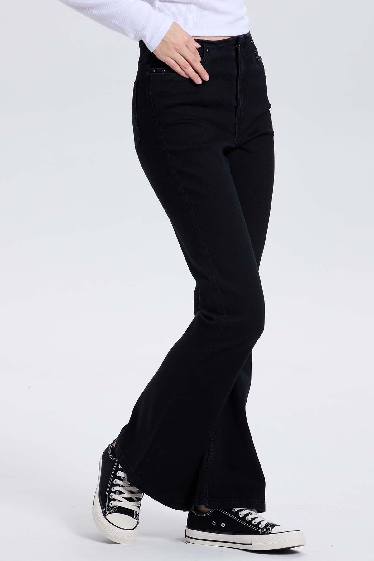 Jeans Mujer Flare Tachas Negro-1