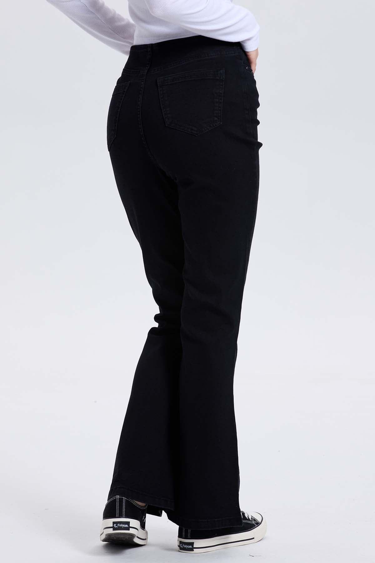 Jeans Mujer Flare Tachas Negro-2