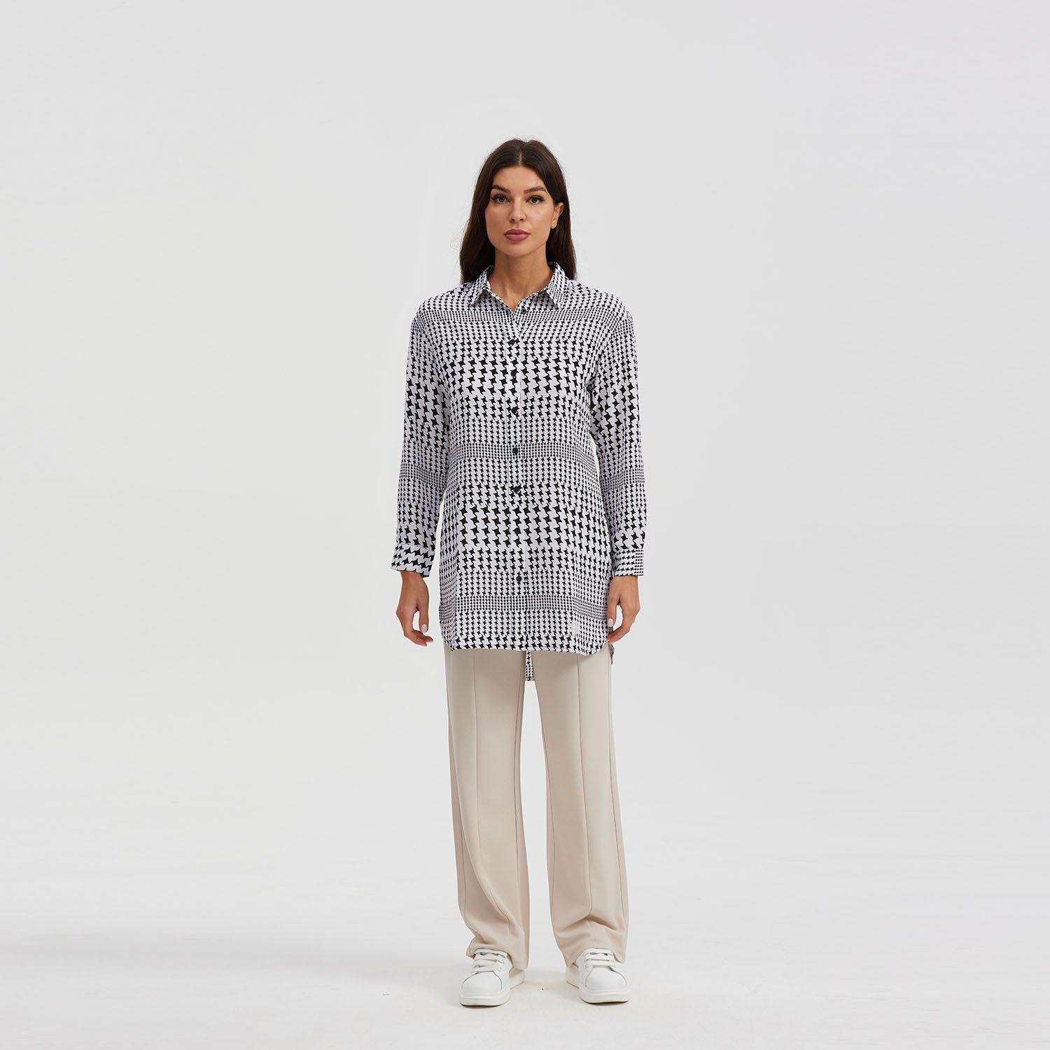 Blusa Mujer Tipo Camisa Blanco / Negro-3