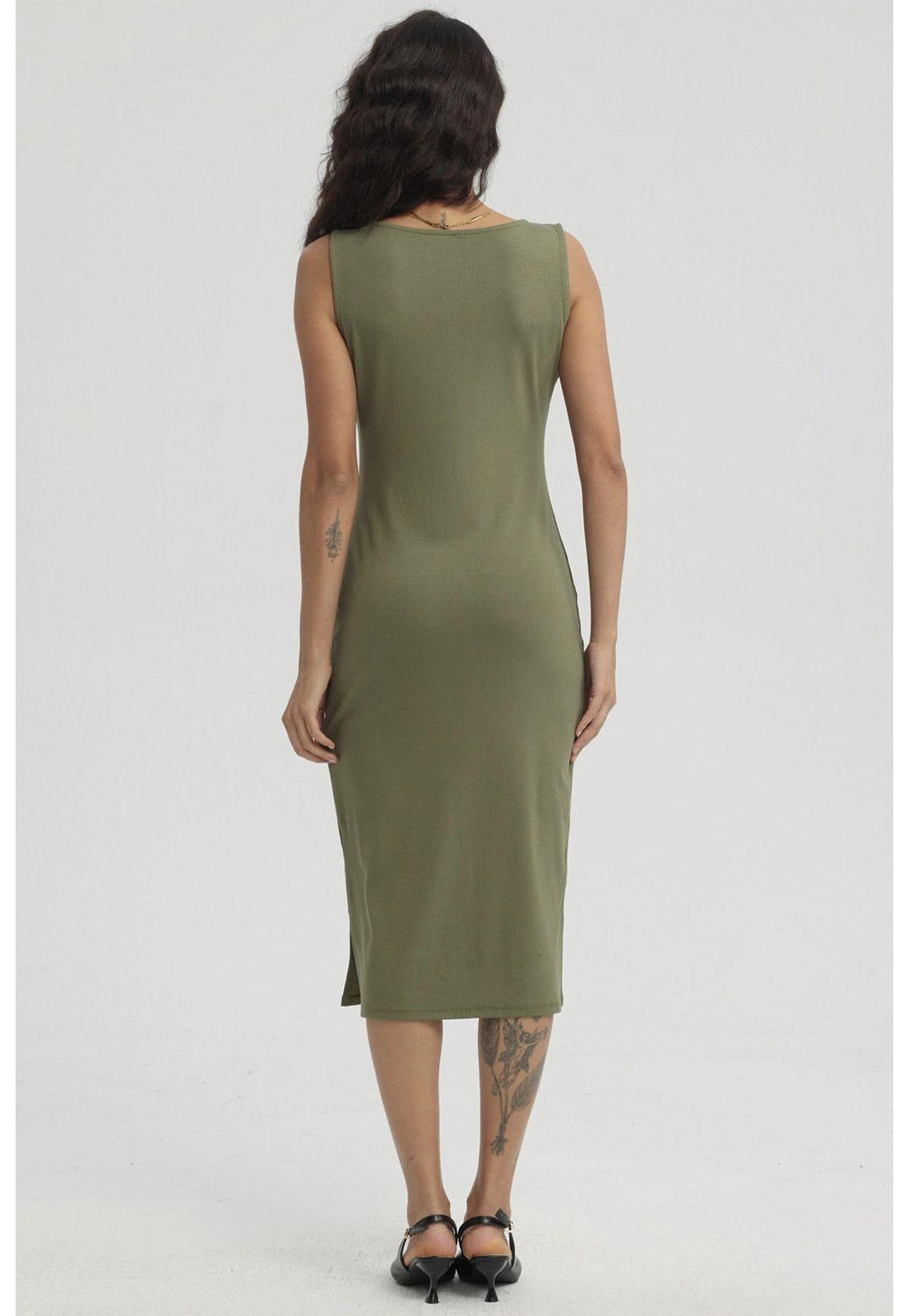 Vestido Mujer Largo Con Ojetillo Verde Musgo-2