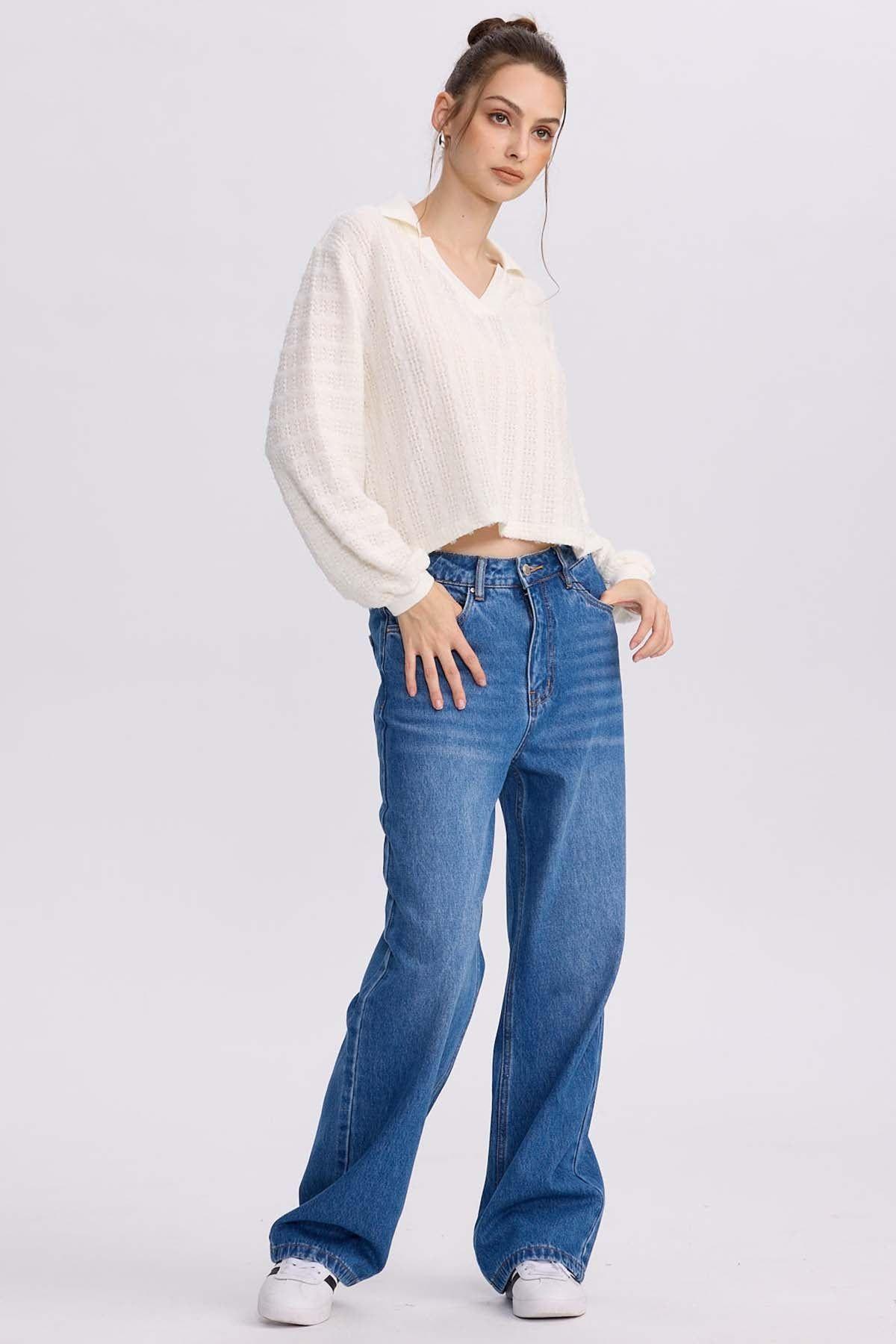 Polerón Mujer Cuello Camisero Crudo-3