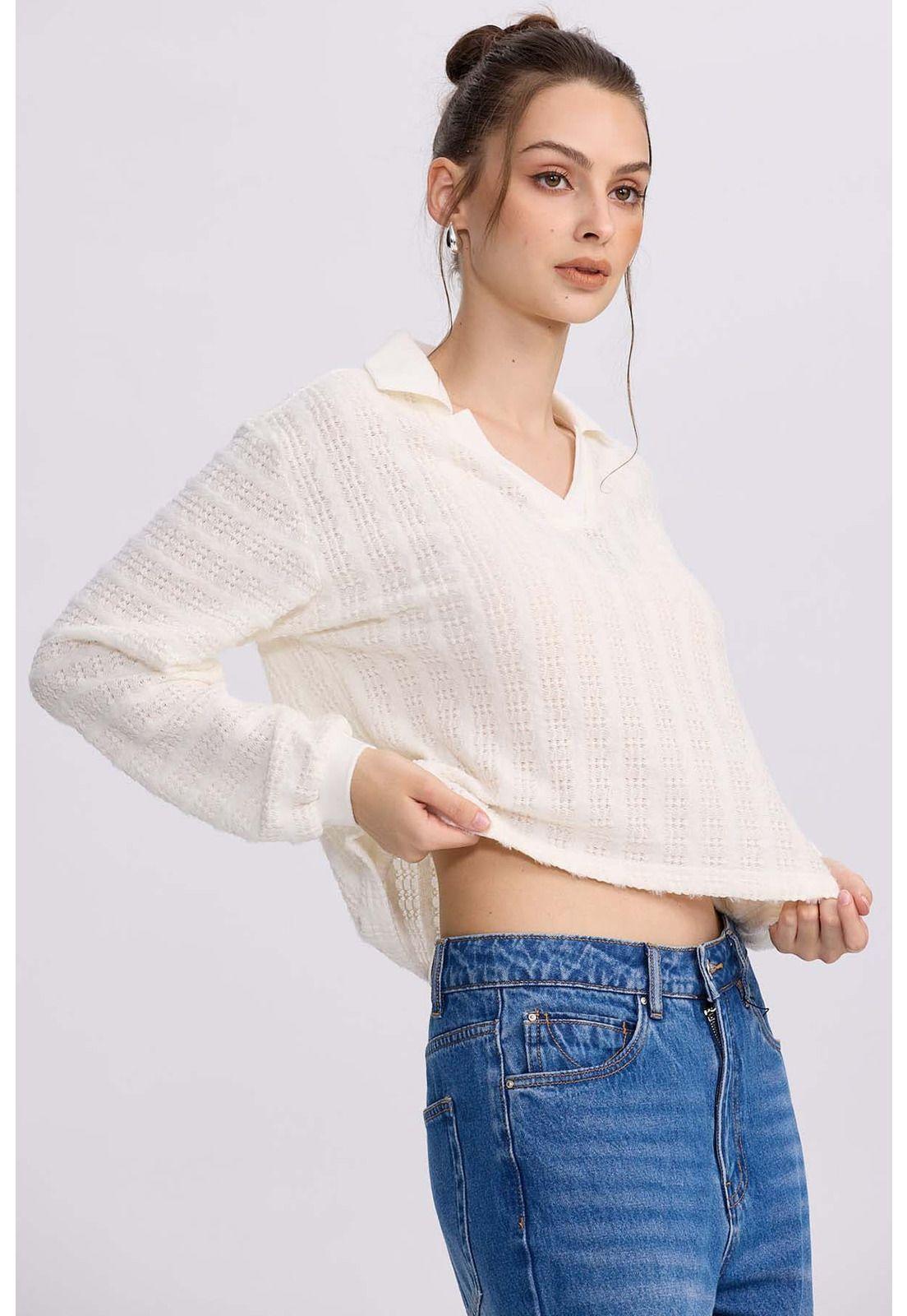 Polerón Mujer Cuello Camisero Crudo-1