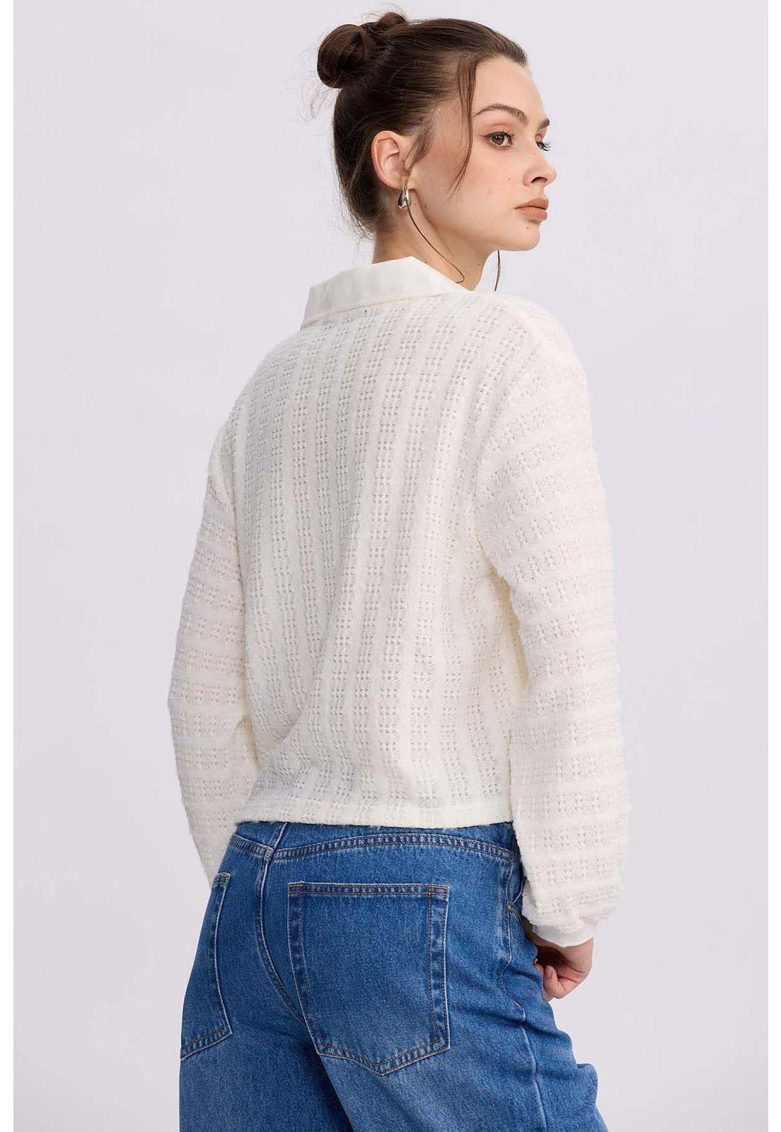 Polerón Mujer Cuello Camisero Crudo-2