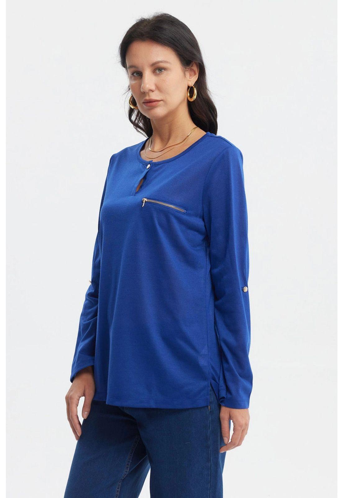 Polera Mujer Aplicación Cierre Azul-1