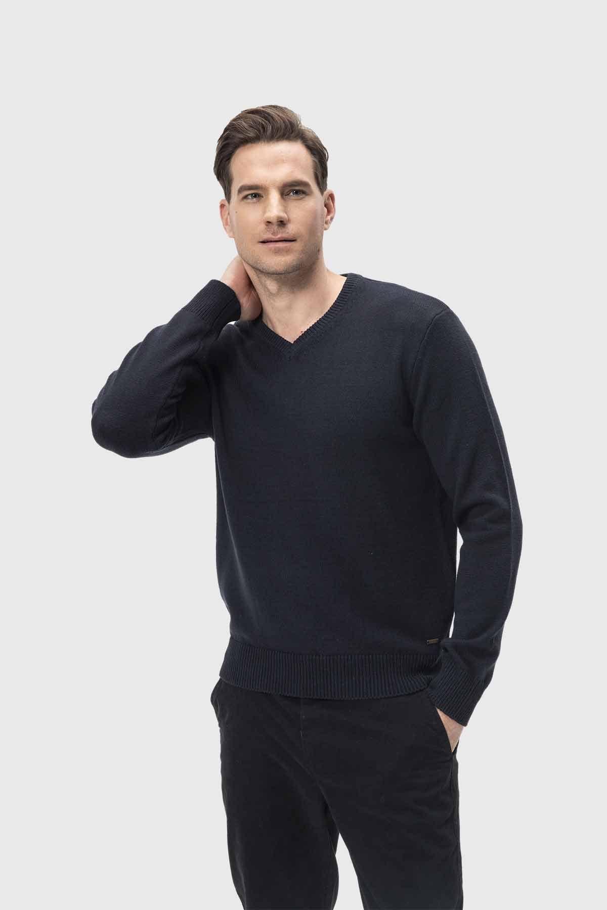 Sweater Hombre Cuello V Básico Azul-0