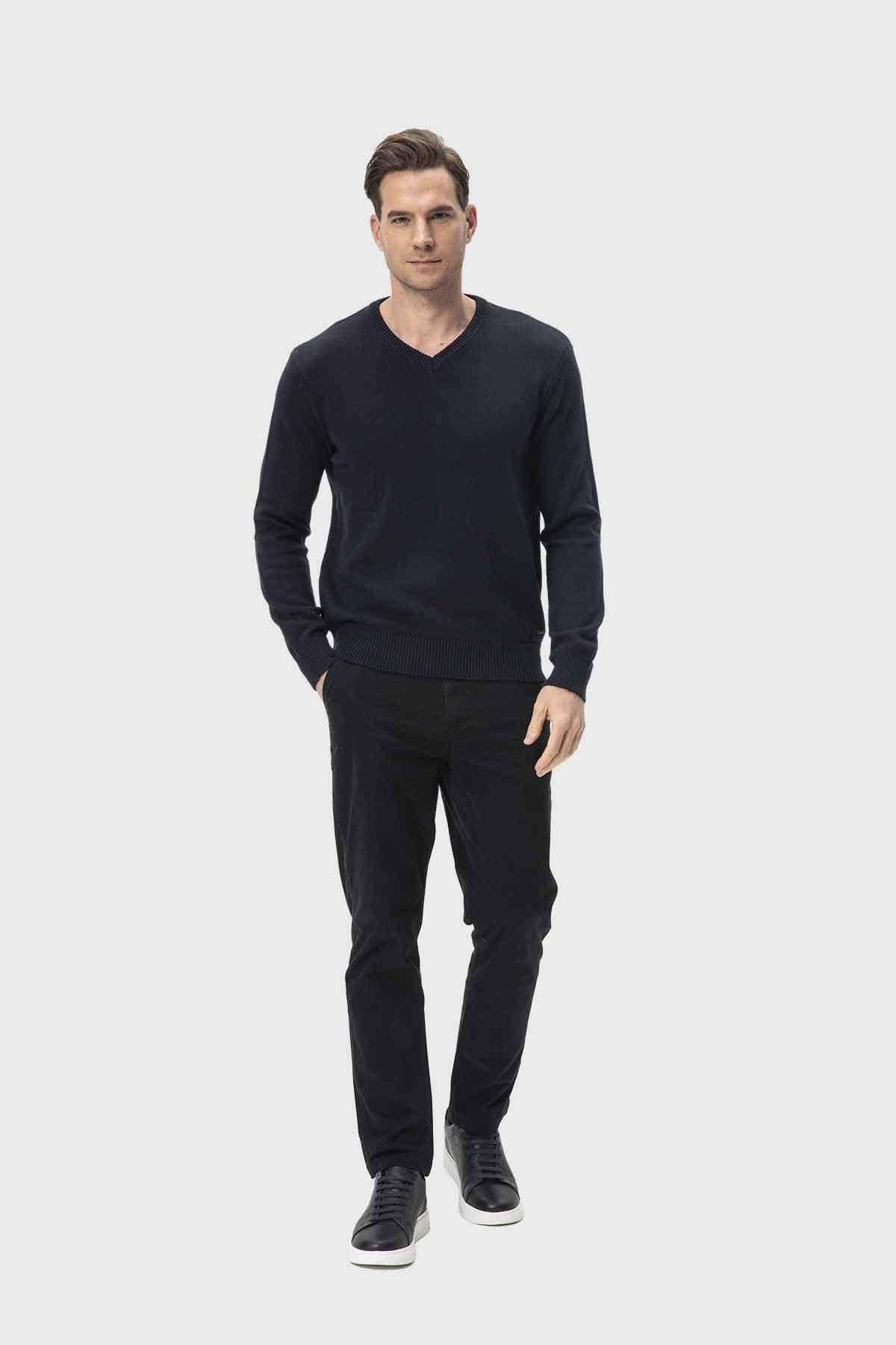 Sweater Hombre Cuello V Básico Azul-3