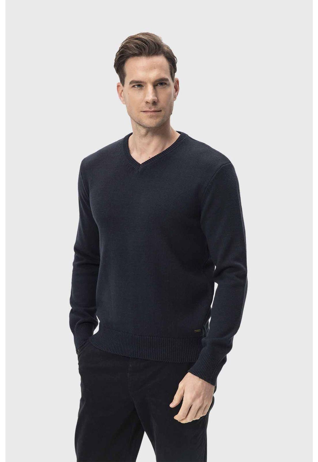 Sweater Hombre Cuello V Básico Azul-1