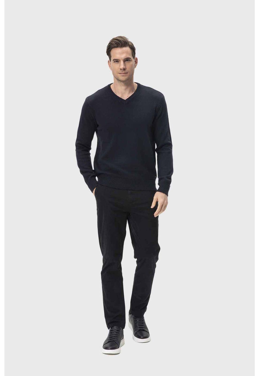 Sweater Hombre Cuello V Básico Azul-3