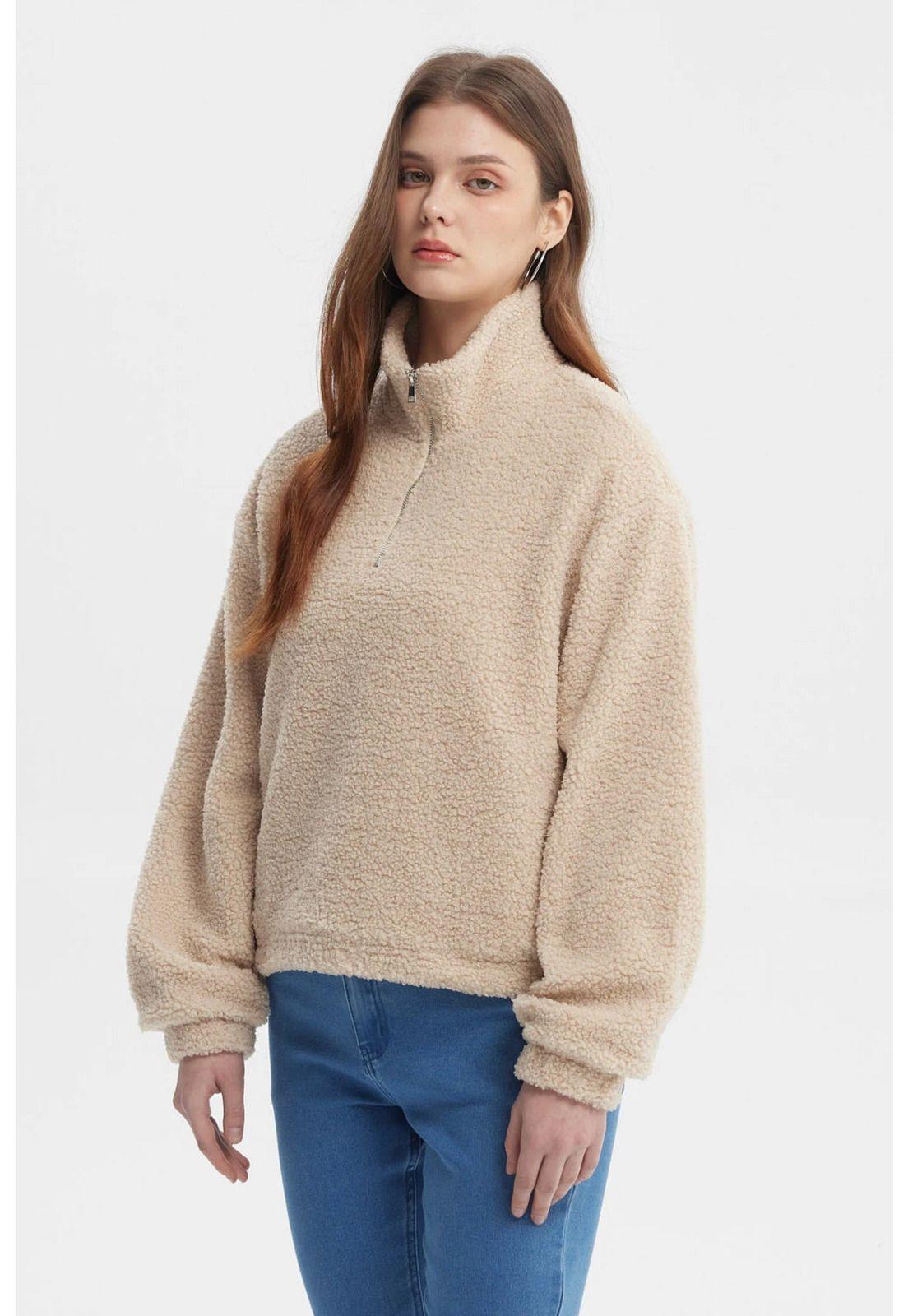 Polar Mujer Cuello Camisero Beige Oscuro-1