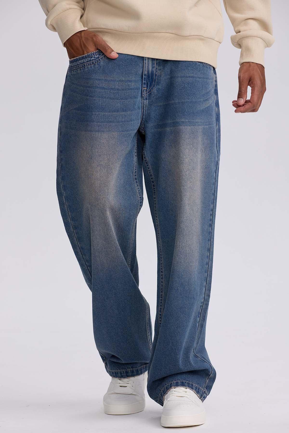 Jeans Hombre Wide Leg Retro Azul Claro-0