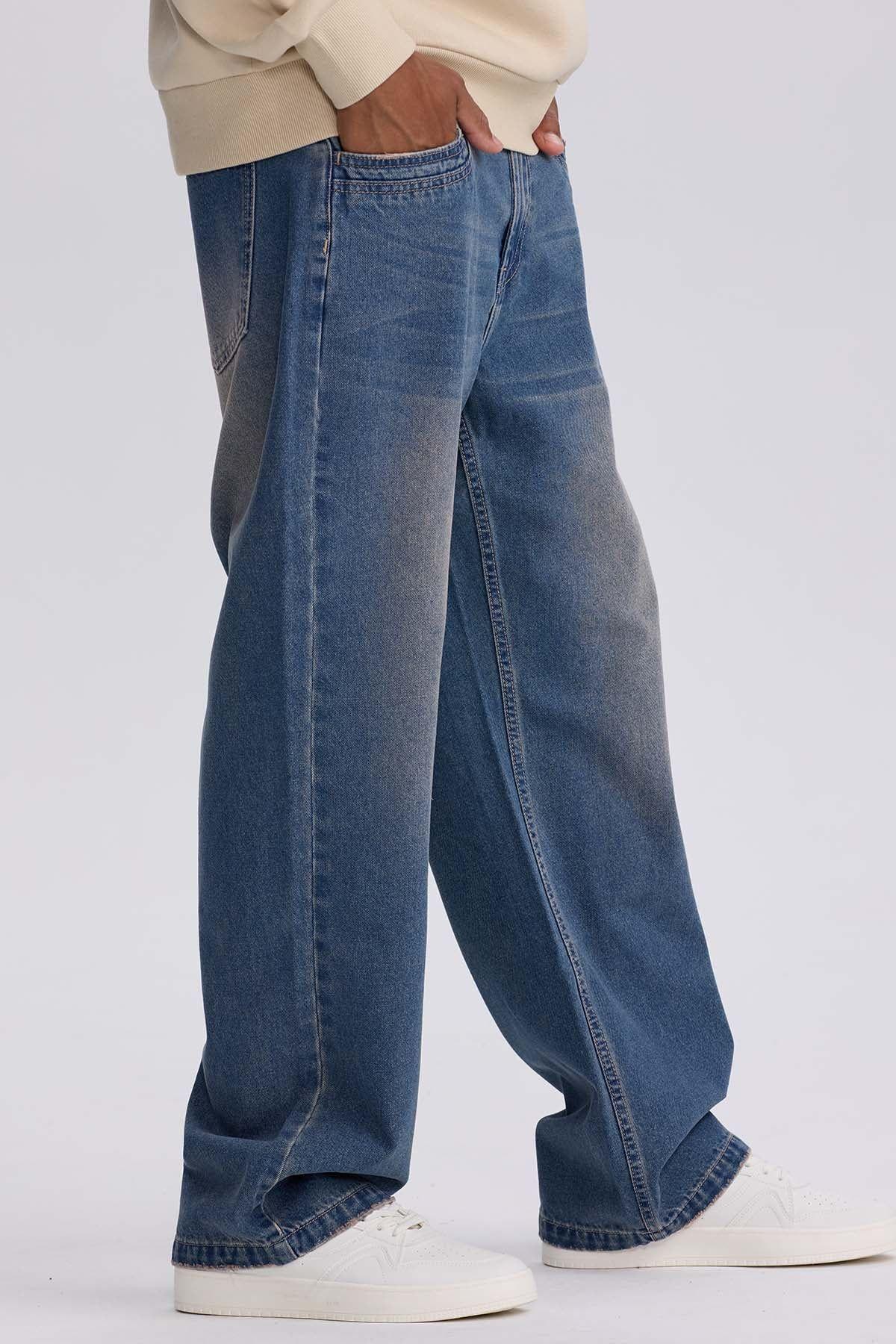 Jeans Hombre Wide Leg Retro Azul Claro-1