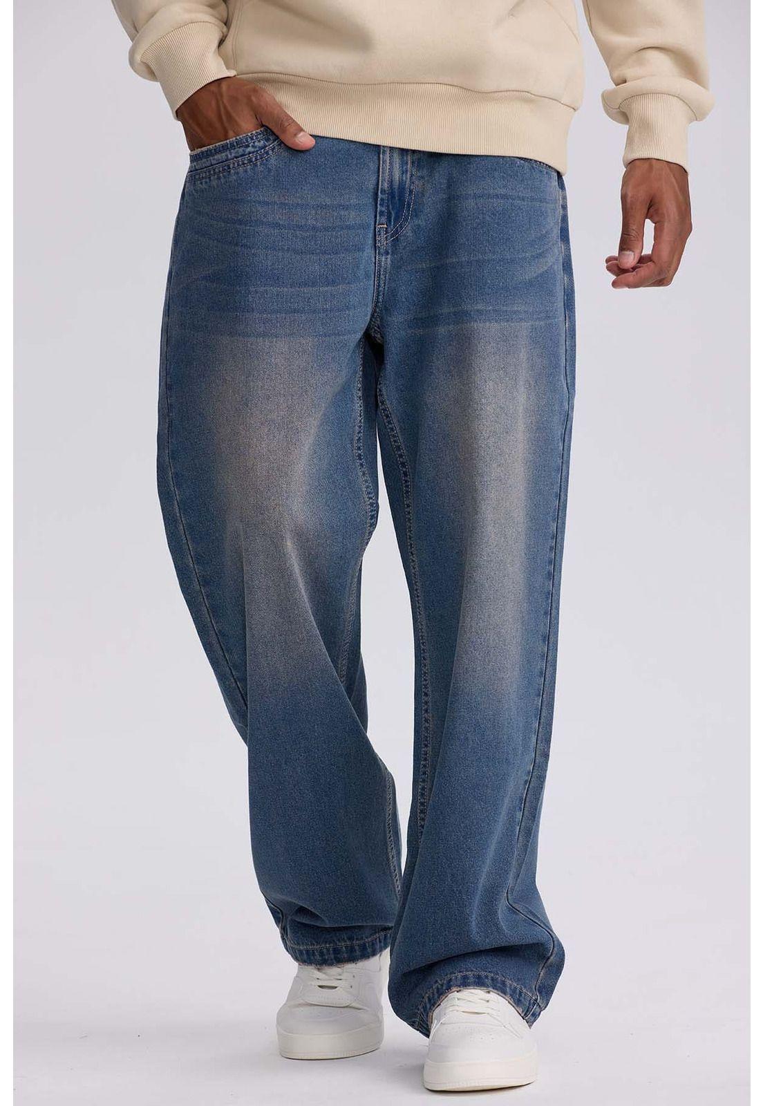 Jeans Hombre Wide Leg Retro Azul Claro-0