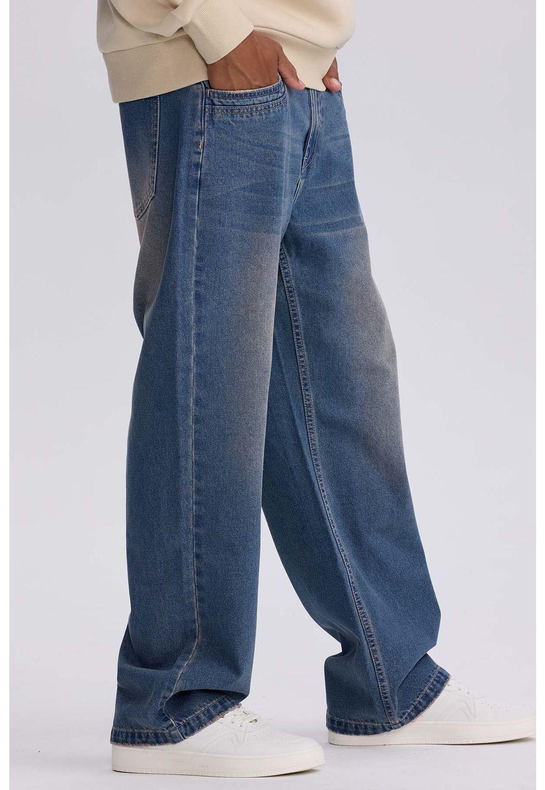 Jeans Hombre Wide Leg Retro Azul Claro-1
