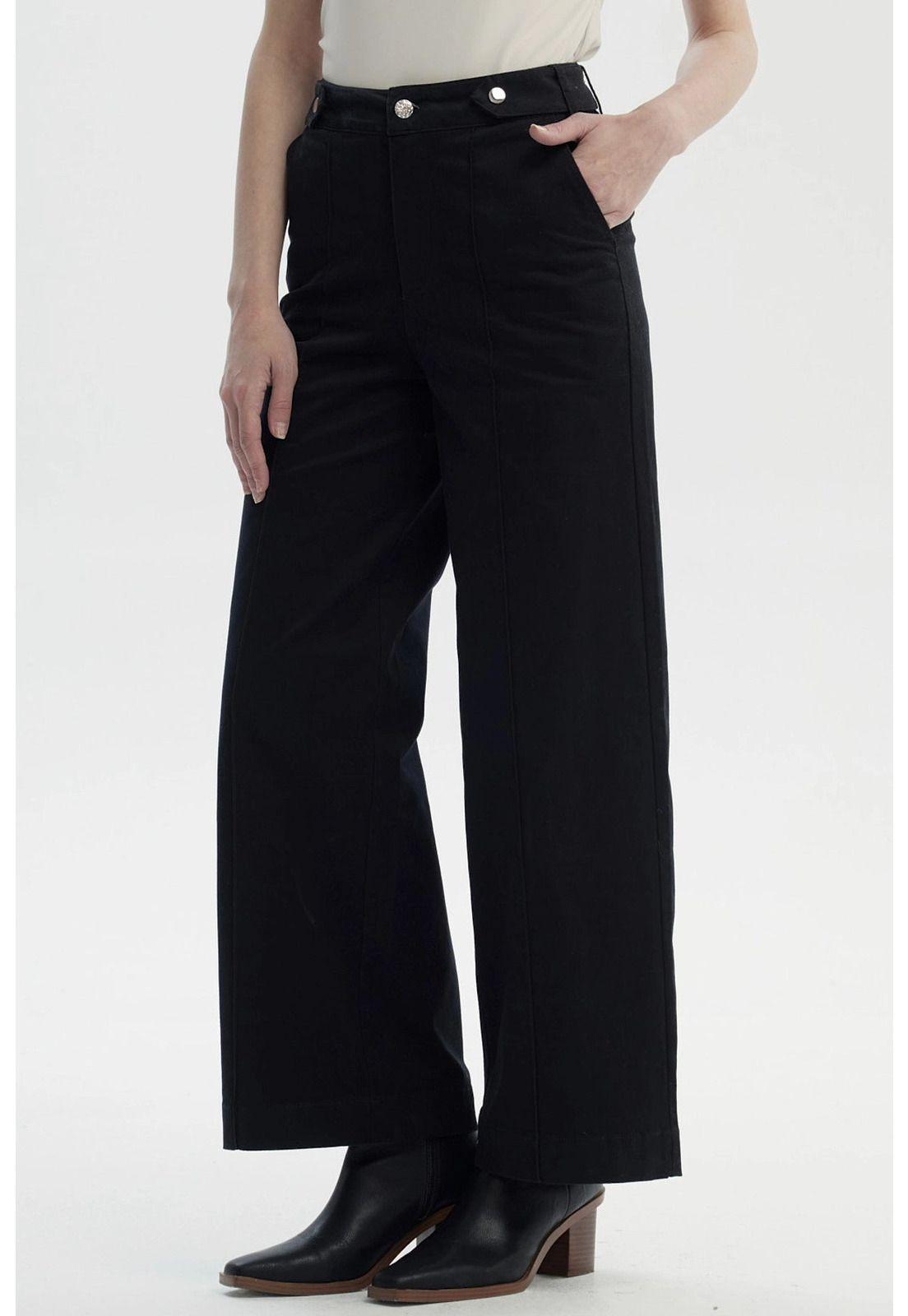 Pantalón Mujer Wide Leg Negro - Vll-1