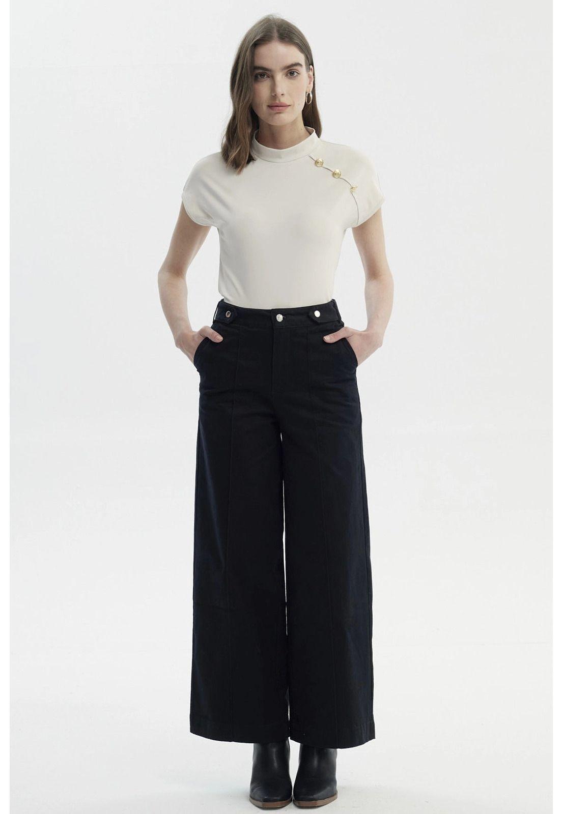 Pantalón Mujer Wide Leg Negro - Vll-3