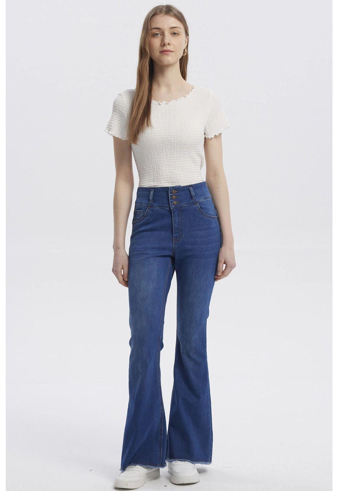Jeans Mujer Moda Flare Azul Oscuro - V-3
