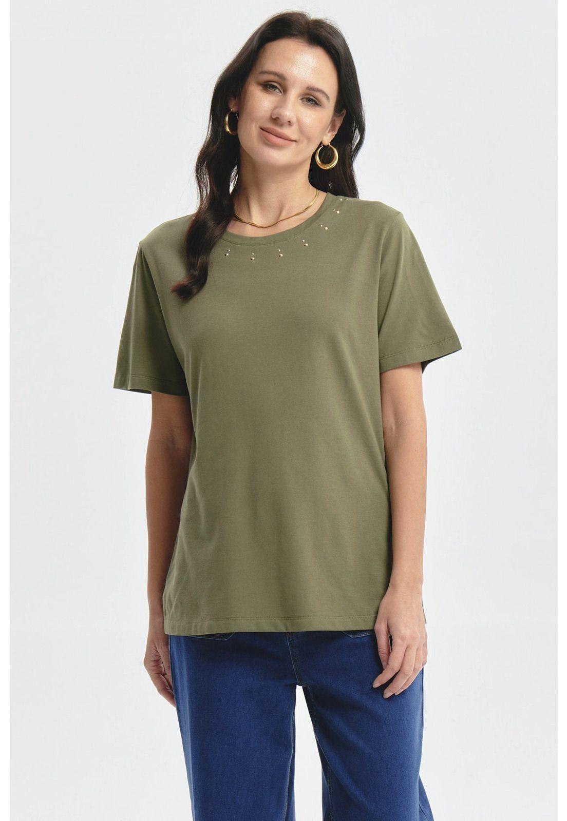Polera Mujer Detalle Tachas Verde Olivo-0
