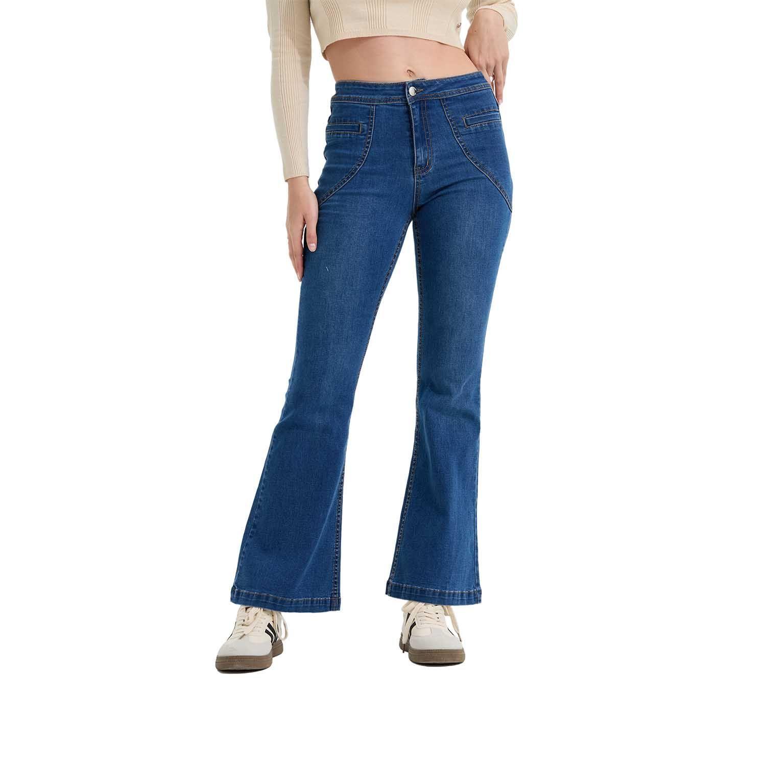 Jeans Mujer Flare Tiro Alto Azul Fashion's Park-0