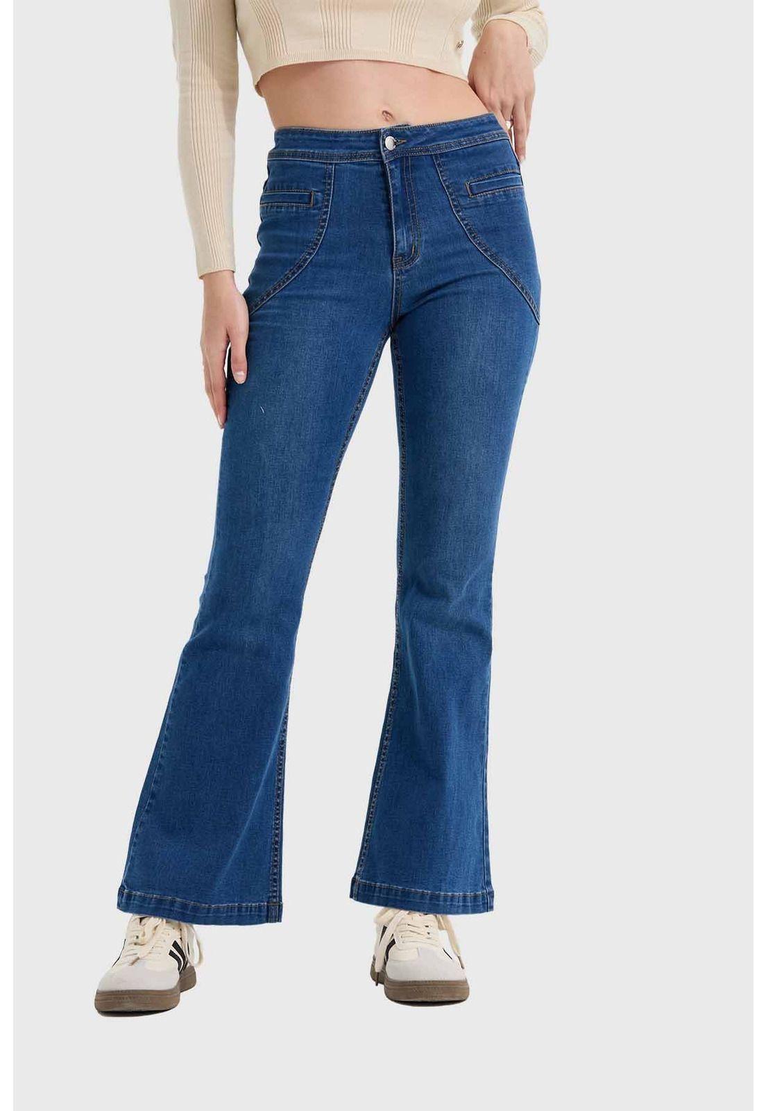 Jeans Mujer Flare Tiro Alto Azul - lll-0