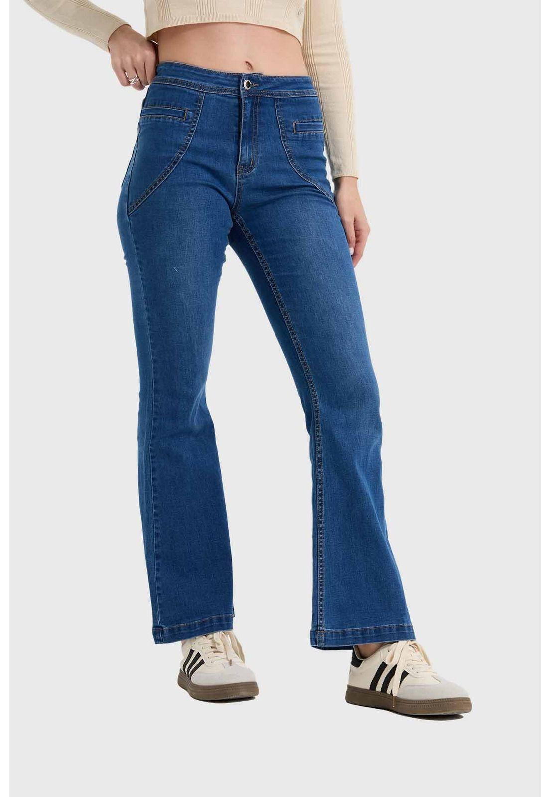 Jeans Mujer Flare Tiro Alto Azul - lll-1