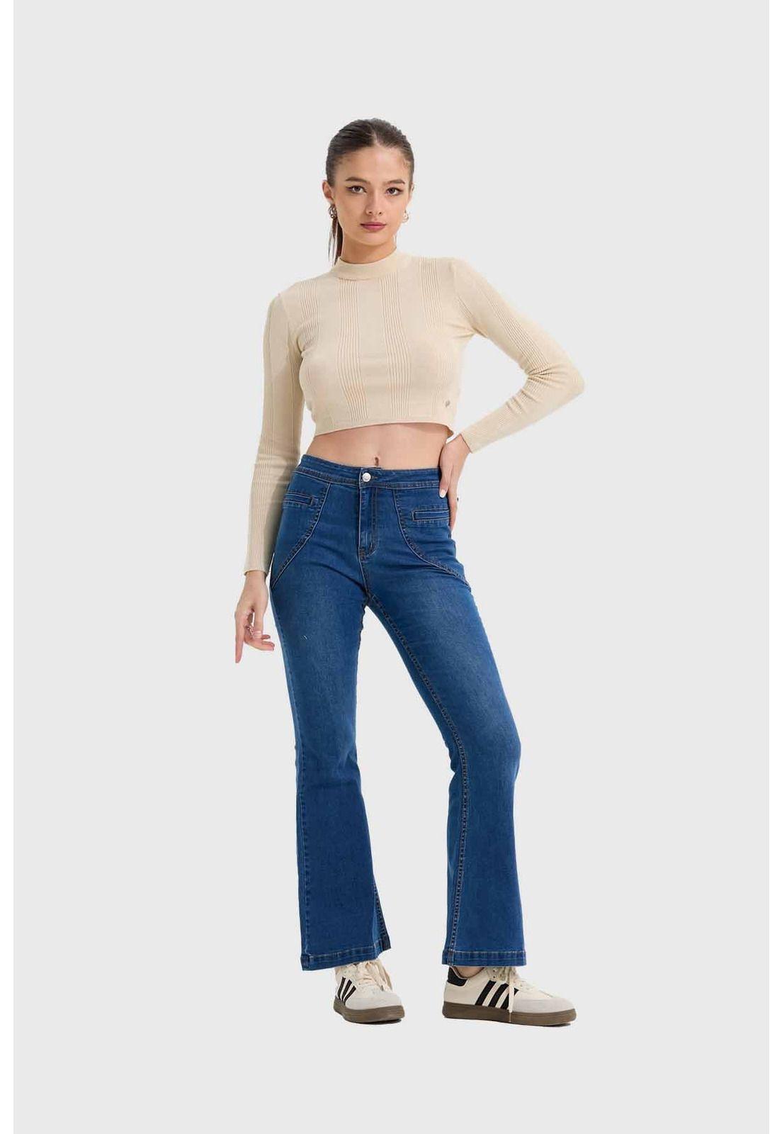 Jeans Mujer Flare Tiro Alto Azul - lll-3