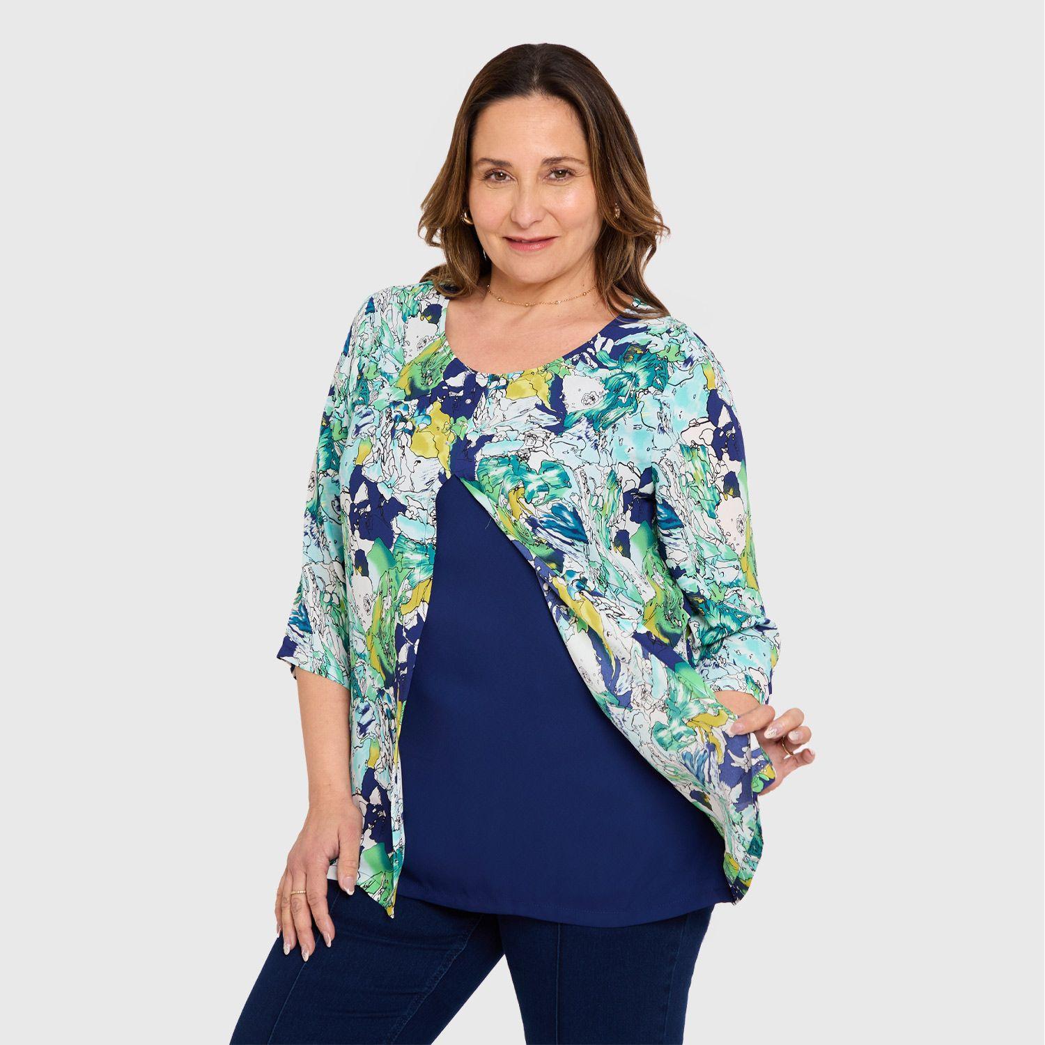 Blusa Mujer Crep Abertura Azul Oscuro Fashion's Park-1