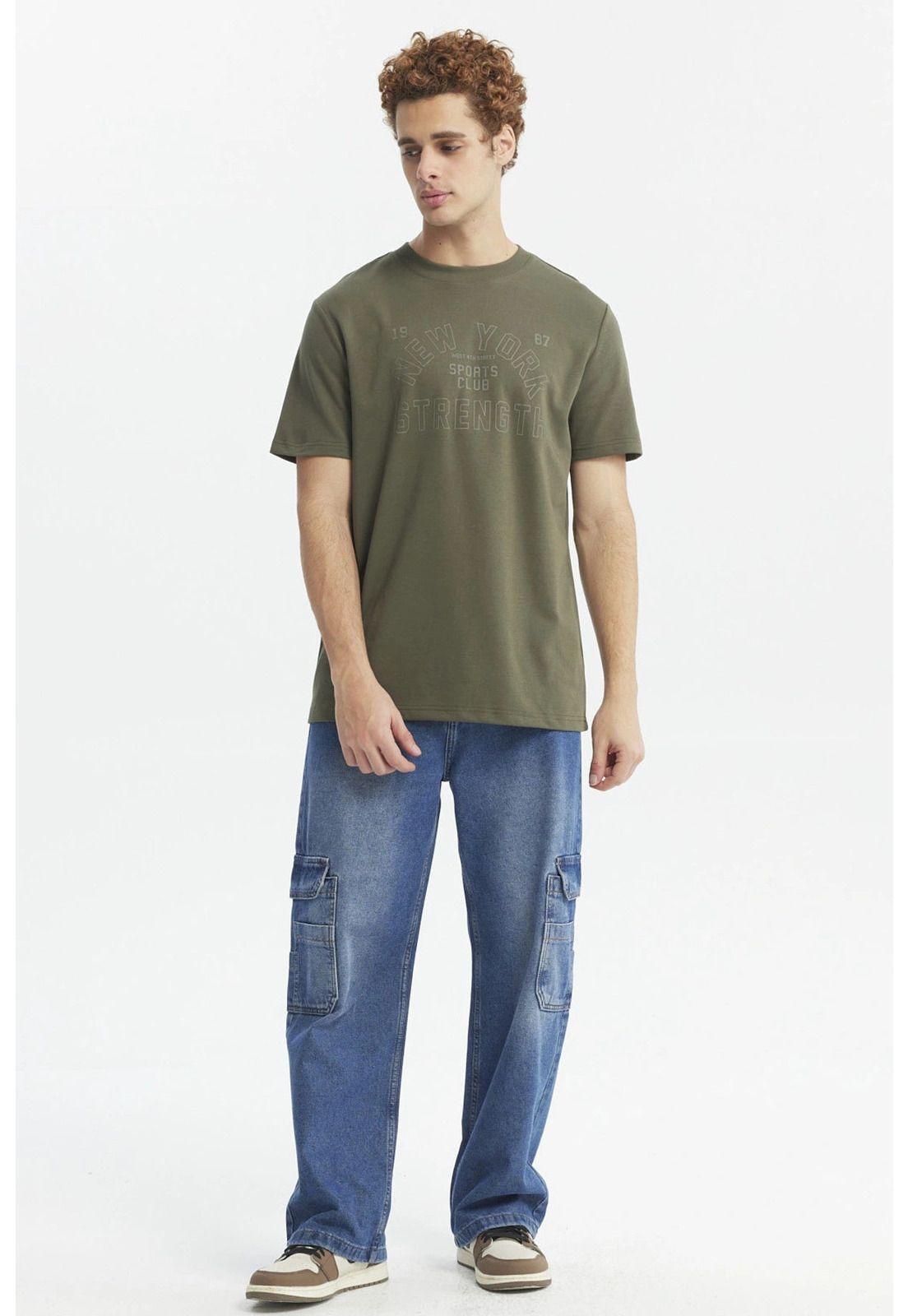 Polera Hombre Regular Print A Tono Verde Militar-3